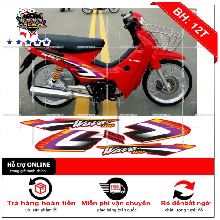 Tem rời dán xe wave nhỏ đời đầu zin dán xe đỏ