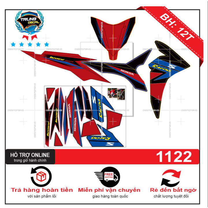 Tem rời xe wave rsx 2012 racing chế đỏ đen