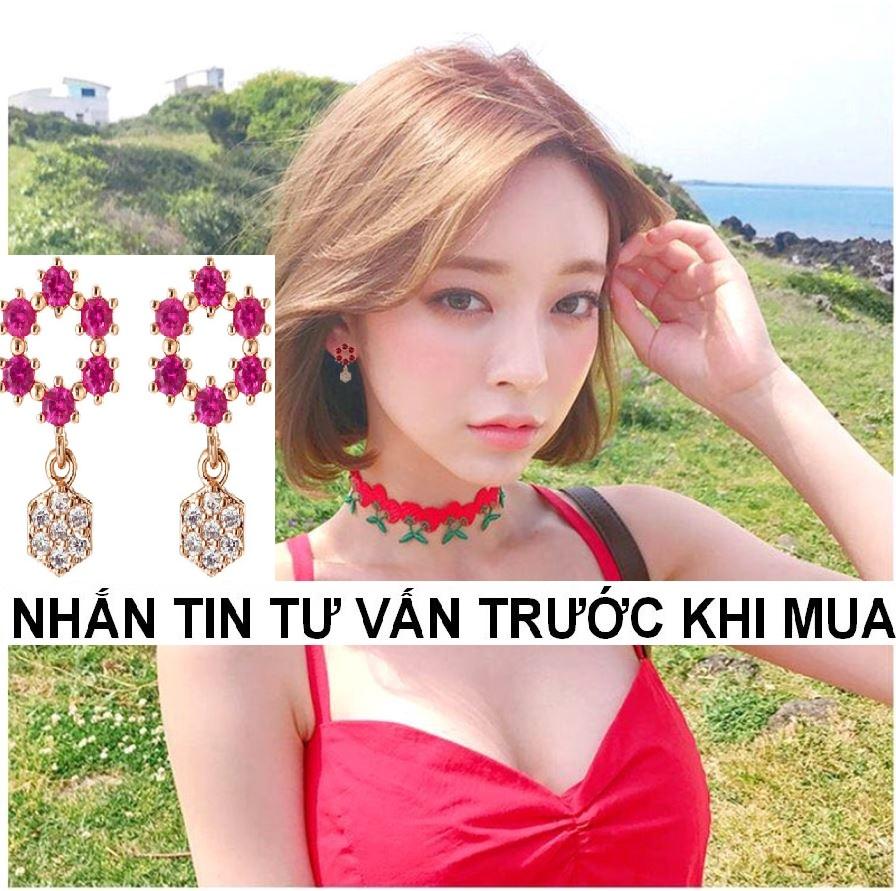 Bông Tai , Khuyên Tai Hình Than Có Viền 6 Viên Đá Đỏ Có Tua Rua Hình Than Đính Đá Trắng Phong Cách Hàn Quốc Kpop