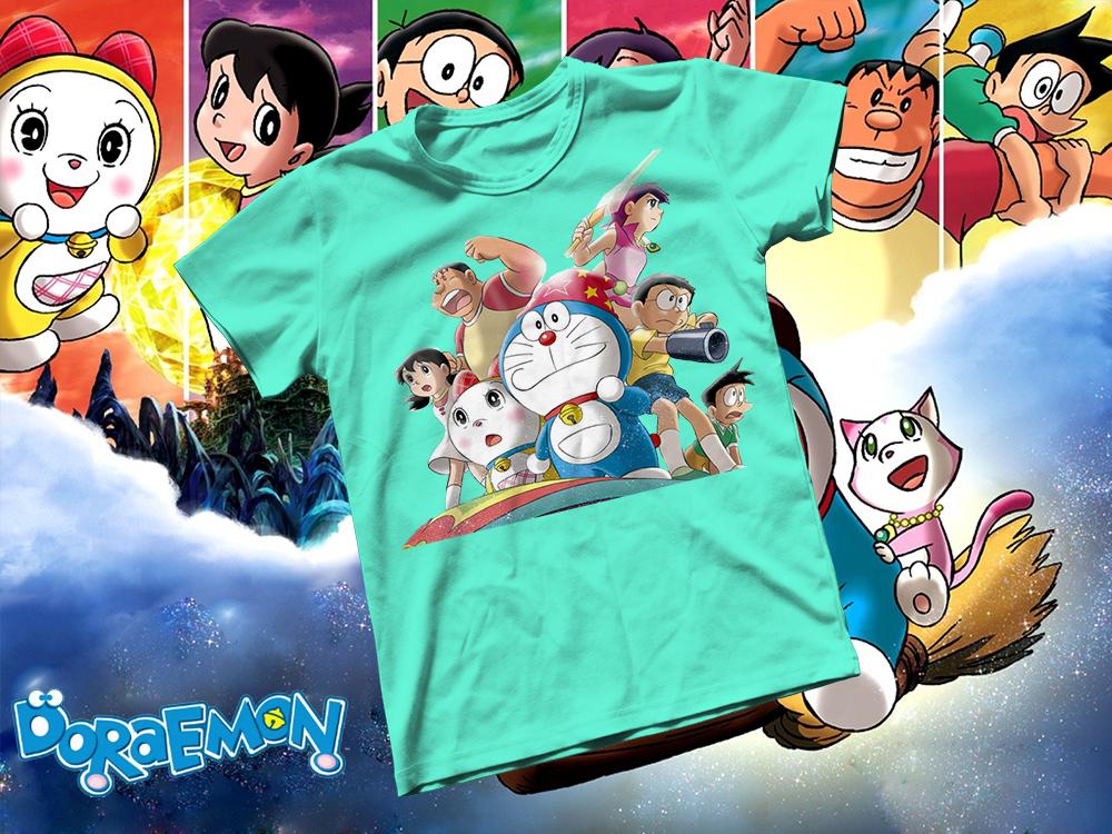 Áo thun Cotton Unisex - Anime - Doraemon - Doraemon và những người bạn cùng cỗ máy thời gian