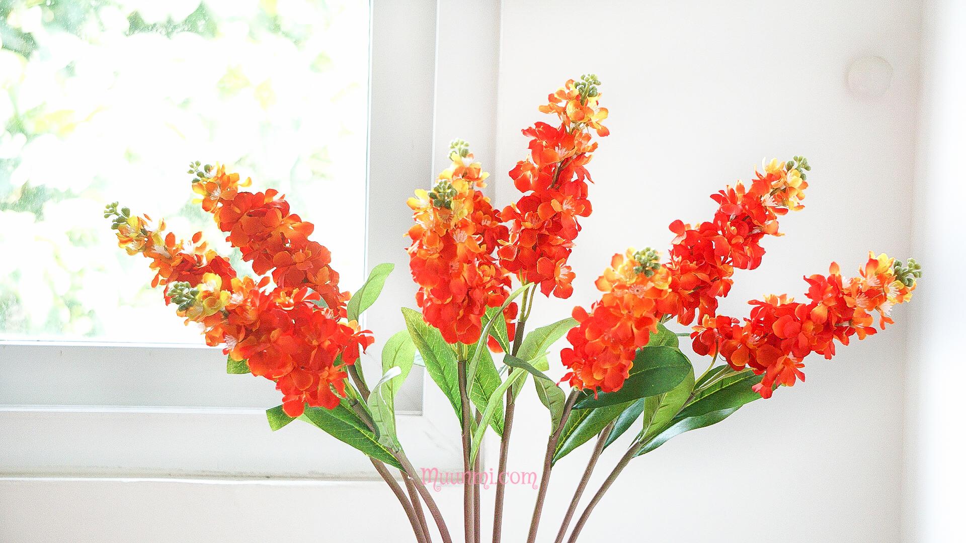 Hoa lụa | Hoa phi yến mầu đỏ cam nổi bật