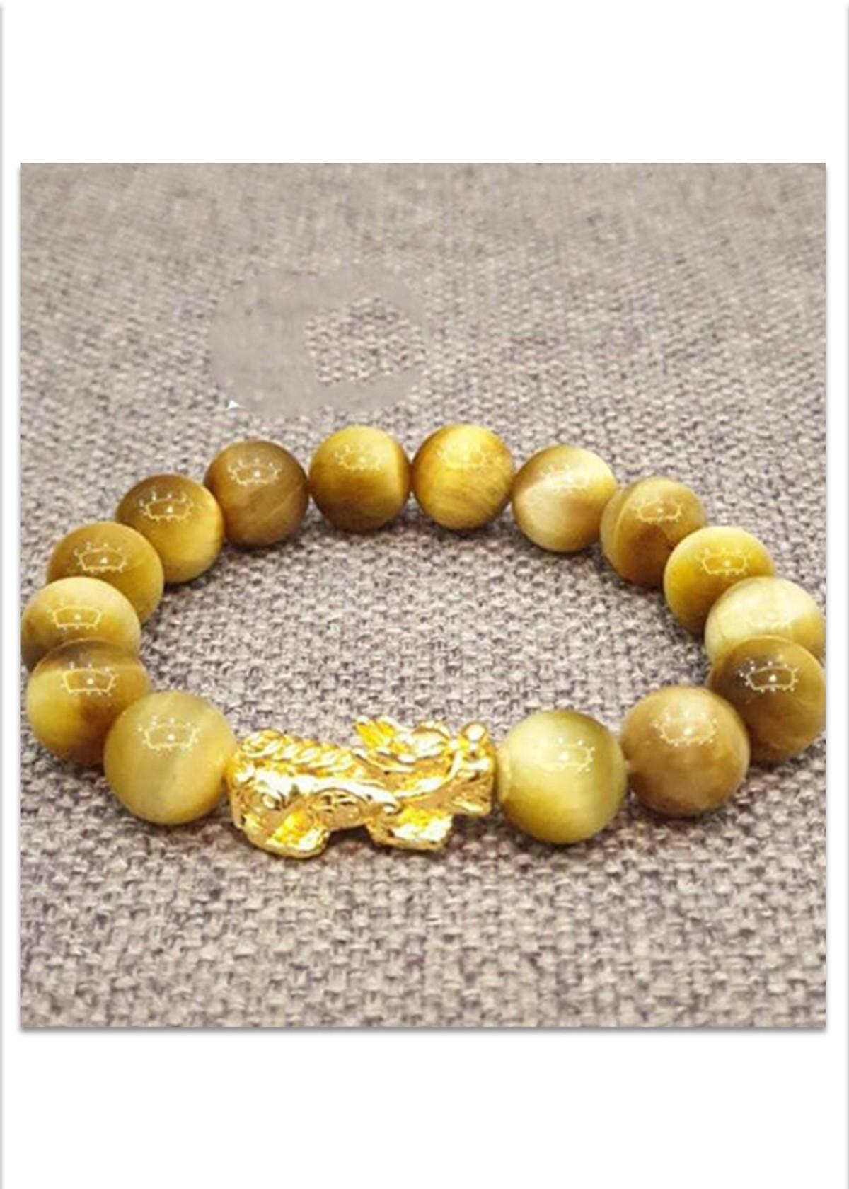 [FreeshipMAX] Vòng tay phong thủy đá mắt hổ vàng MU359 Tỳ hưu vàng