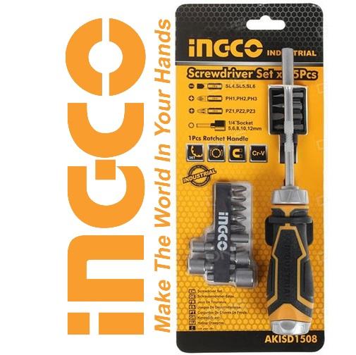 Bộ 15 công cụ tuốc nơ vít đa năng Screwdriver Set x15Pcs INGCO AKISD1508