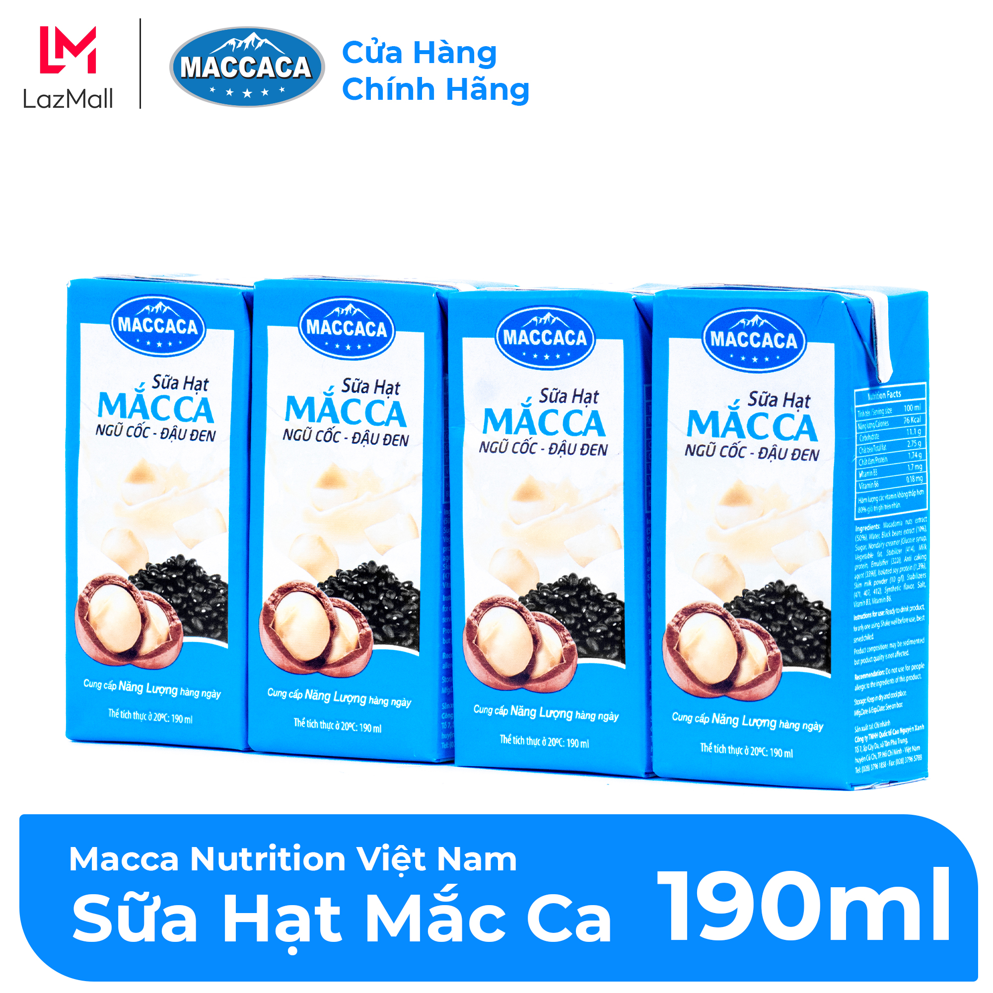 Maccaca - Lốc 4 hộp sữa hạt Mắc Ca Ngũ Cốc - Đậu Đen