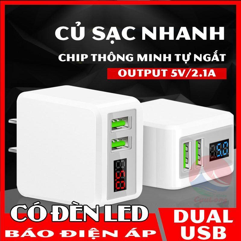 Giá Củ Sạc Nhanh 5V2.1A, Tự Ngắt Khi Không Sạc, Cục Sạc Nhanh Có Led Hiển Thị Điện Áp, Cốc Sạc Nhanh 2 Cổng USB, Sạc Nhanh Cùng Lúc 2 Thiết Bị, củ sạc iphone, cục sạc iphone, cốc sạc điện thoại, cục sạc nhanh 2 cổng usb, cục sạc Samsu