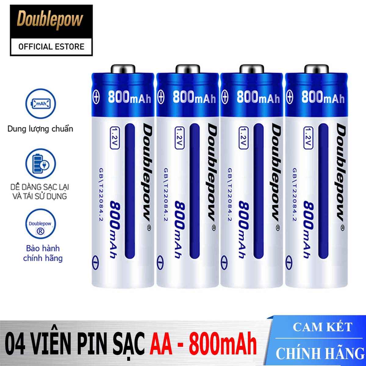 [Hộp 4 viên] Pin tiểu sạc AA 800mAh Doublepow cao cấp (pin xanh) - Bảo hành chính hãng