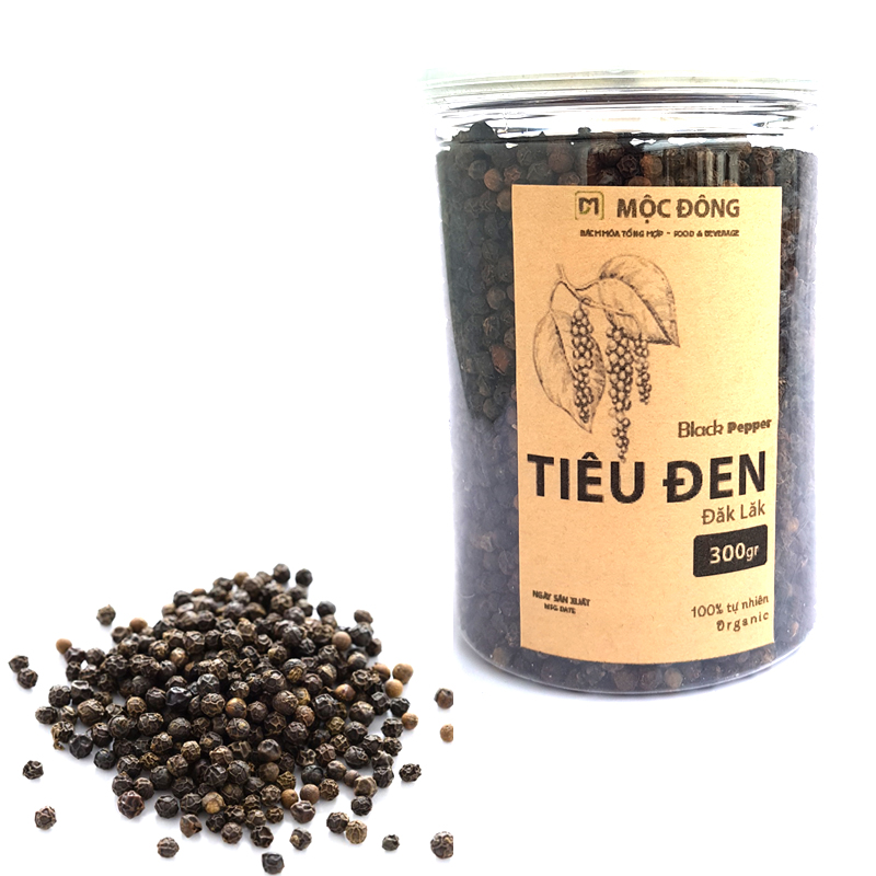 Hộp 300gr Tiêu Mộc Đông- Tiêu đen nguyên hạt sấy khô đặc sản Đắk Lắk không pha gia vị của người Việt