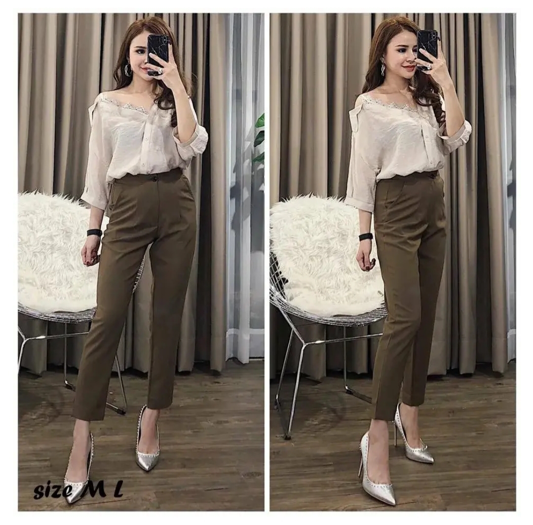 Set áo kiểu tay 1 bên trễ quyến rũ quần dài xinh xắn