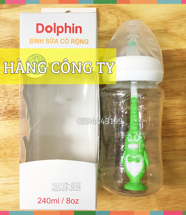 [Tặng 1 Núm Ty] Bình Sữa Cổ Rộng 240ml Dolphin - DP054