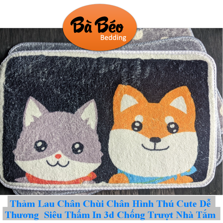Thảm Lau Chân Chùi Chân Hình Thú Cute Dễ Thương  Siêu Thấm In 3d Chống Trượt Nhà Tắm Phòng Bếp Phòng Khách Cửa Ra Vào