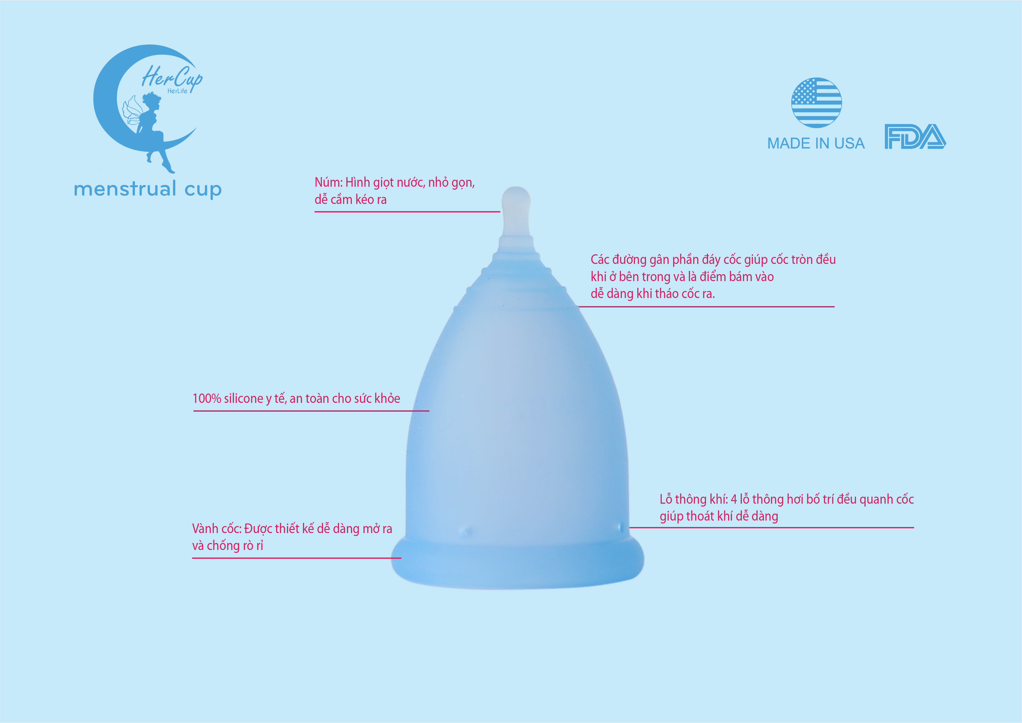 Bộ cốc nguyệt san Hercup - Made in USA