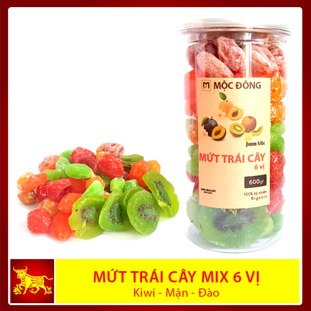 Mứt trái cây thập cẩm mix 6 vị hỗn hợp hộp 600gr
