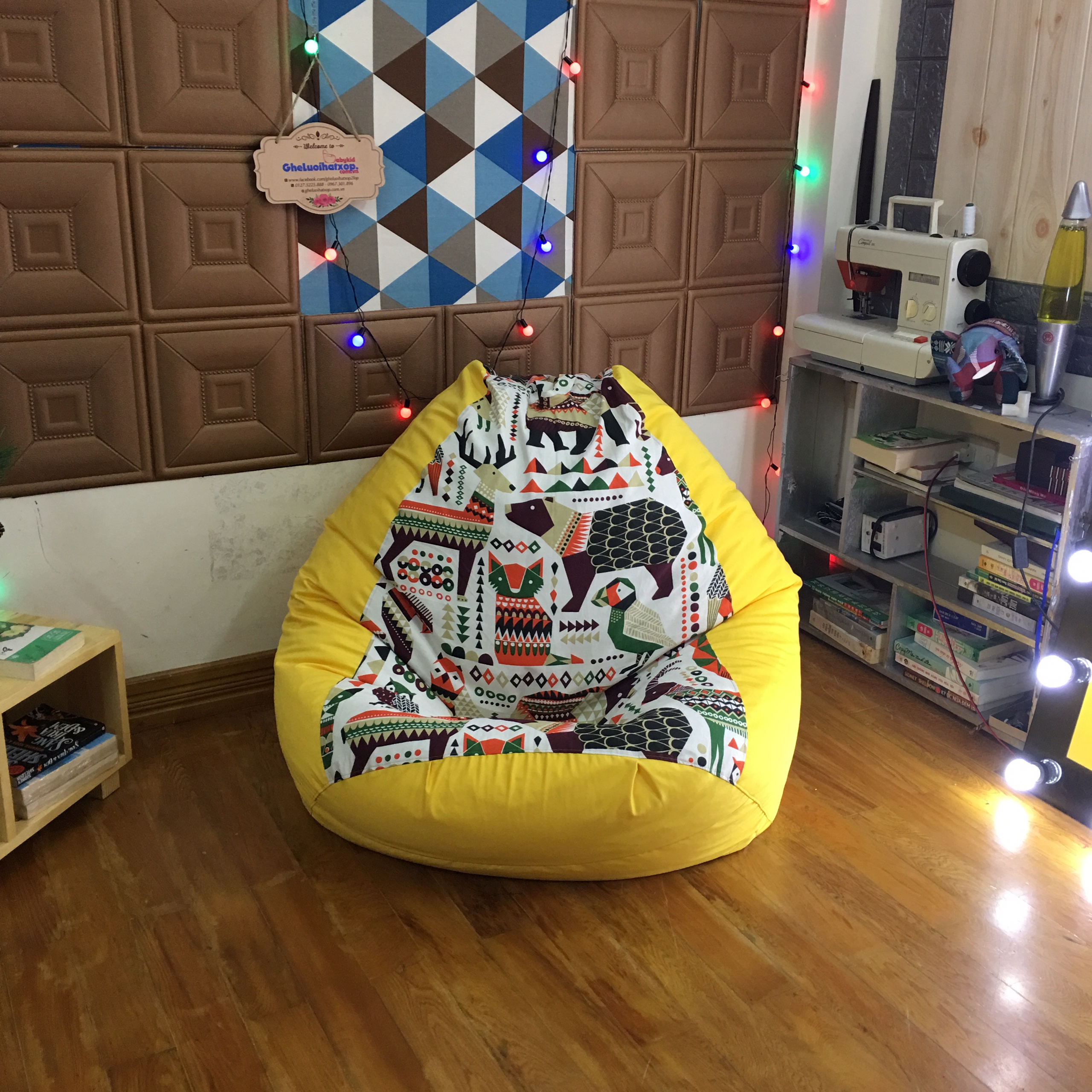 Ghế lười dáng lê họa tiết hình thú size L (90x120cm)