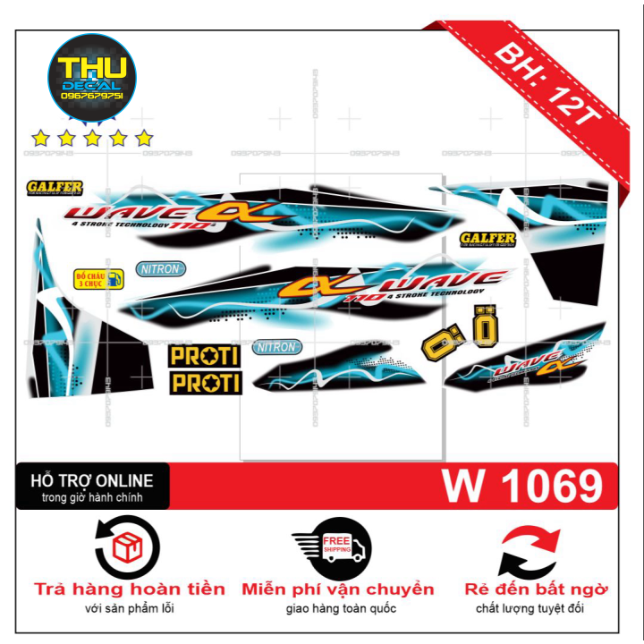 [ QUÍ KHÁCH VUI LÒNG MANG TEM RA TIỆM CHO THỢ DÁN] TEM RỜI dán cho xe wave a 110 2017 xanh trắng
