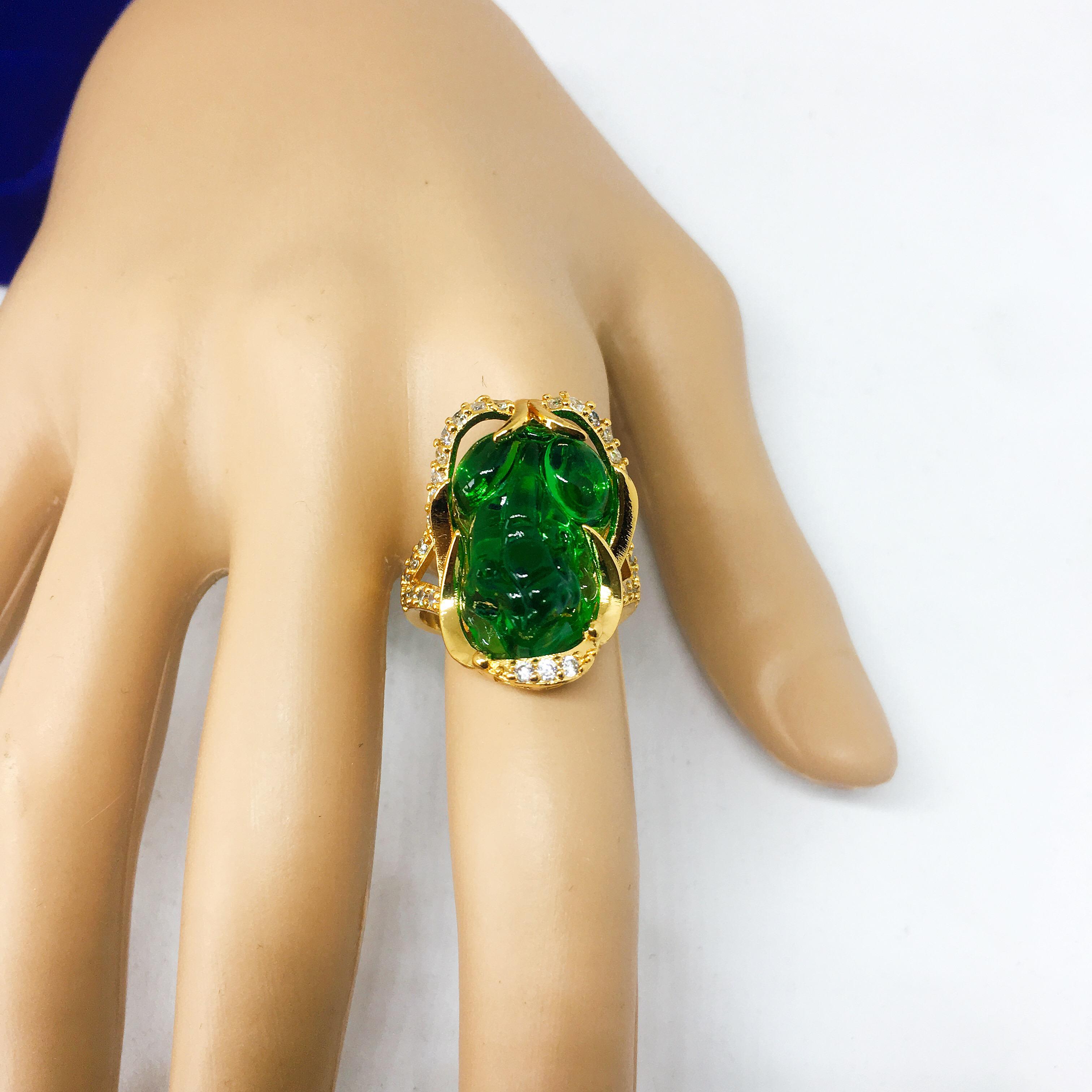 Nhẫn tỳ hưu đính đá cao cấp trang sức phong thủy, may mắn, tài lộc MS08 ( màu xanh trong)