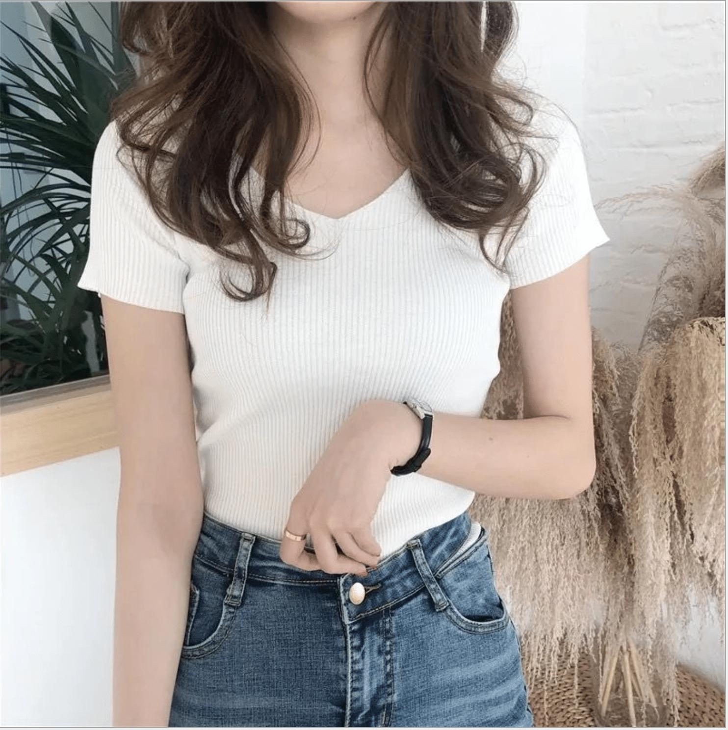 Áo thun, áo thun nữ, áo kiểu nữ, áo kiểu nữ xinh đẹp, áo thun nữ CỔ TIM, vải bo, viền cổ, viền tay thời trang