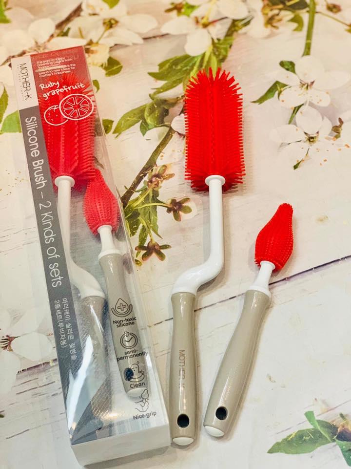 [HCM]Bộ cọ bình sữa núm ti Silicone- Mother-K Hàn Quốc