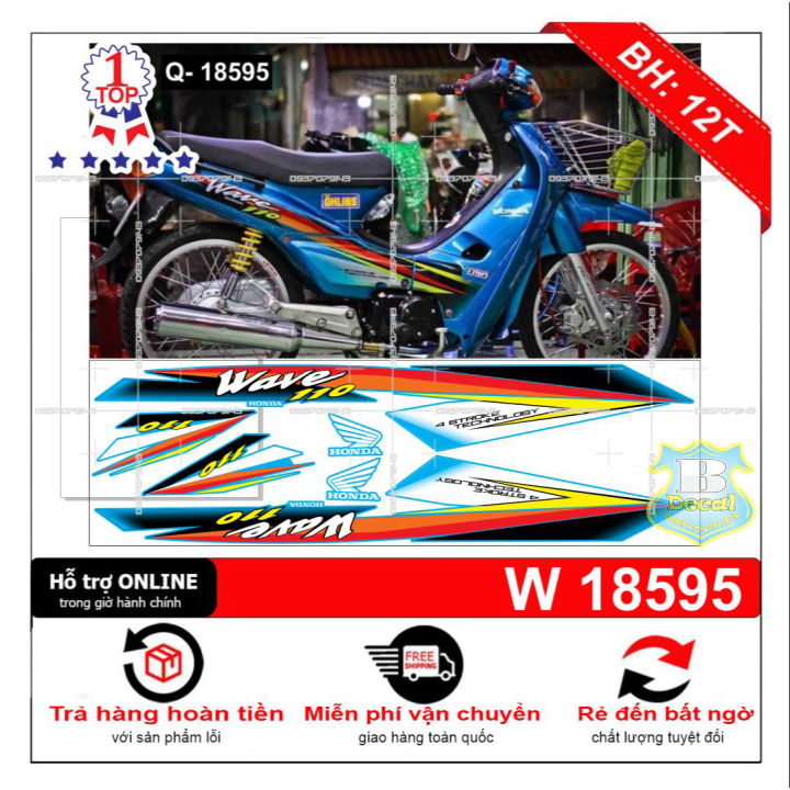 Tem rời wave nhỏ đời đầu dán xe xanh 18595