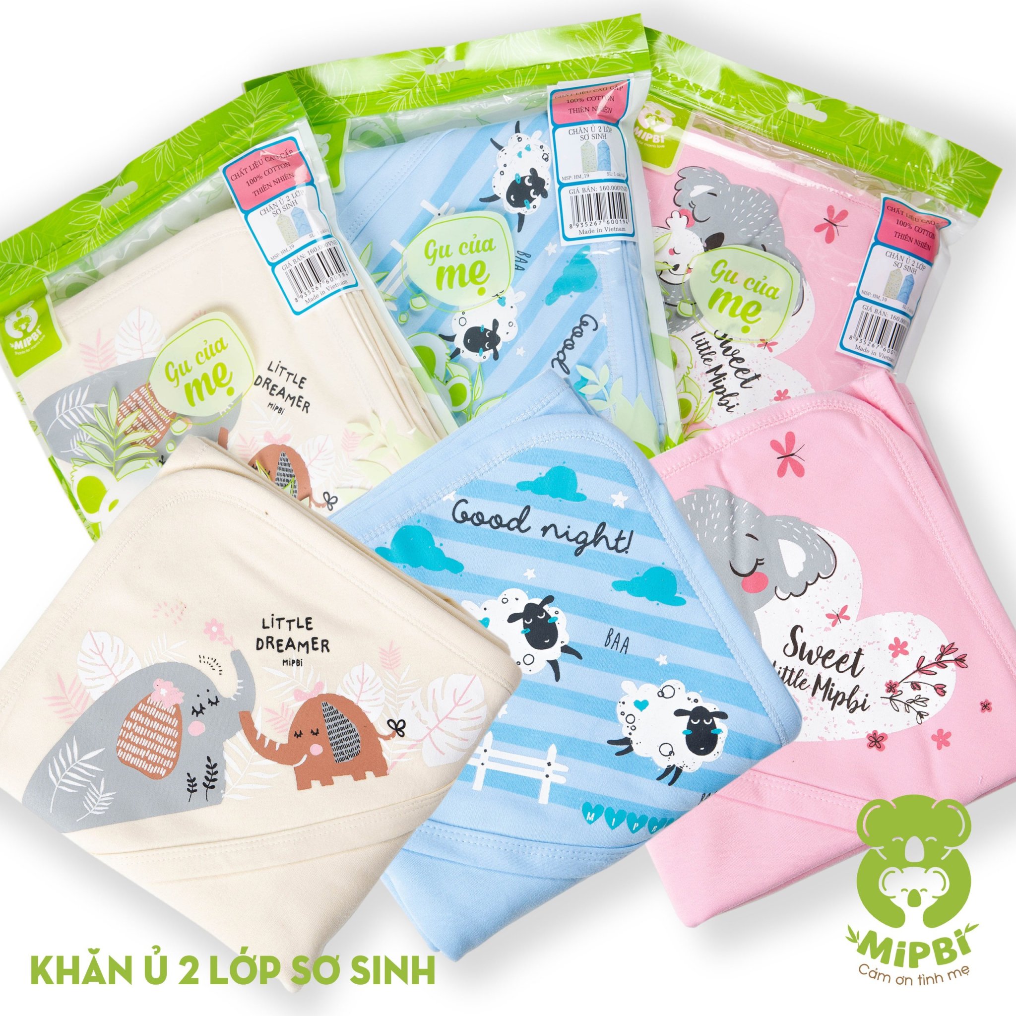 Khăn Ủ Cho Bé Sơ Sinh 2 Lớp Cotton Mipbi Cao Cấp