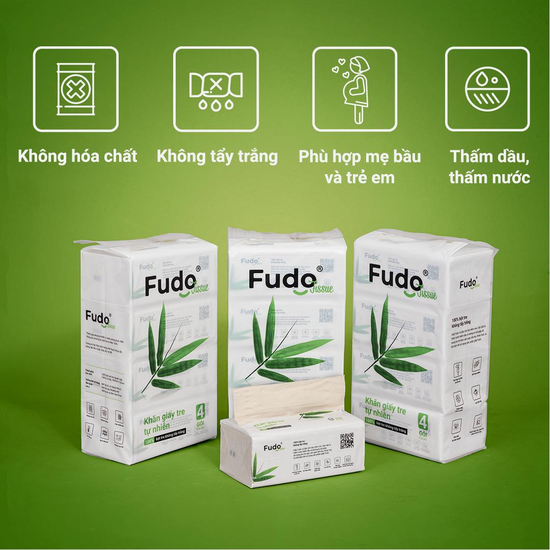 Khăn giấy tre Fudo - 12 gói giấy rút- Giấy ăn Fudo 100% bột tre
