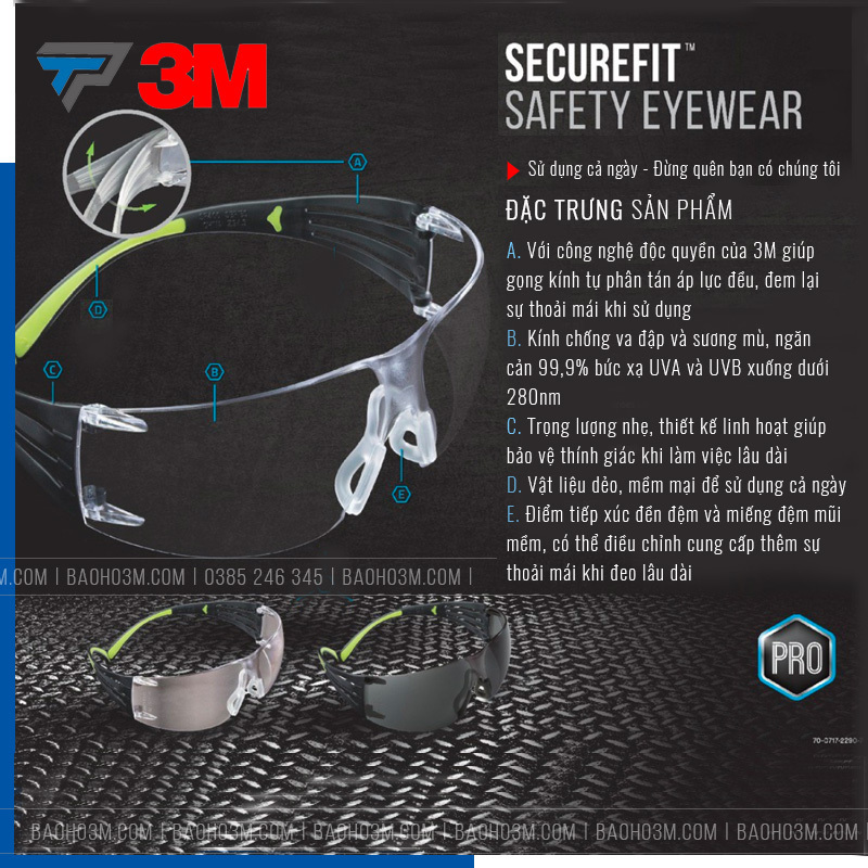 Giá bán Kính bảo hộ 3M SF401AF kính chống tia UV, kính chống bụi, chống đọng sương chống trầy xước (màu đen và trắng)