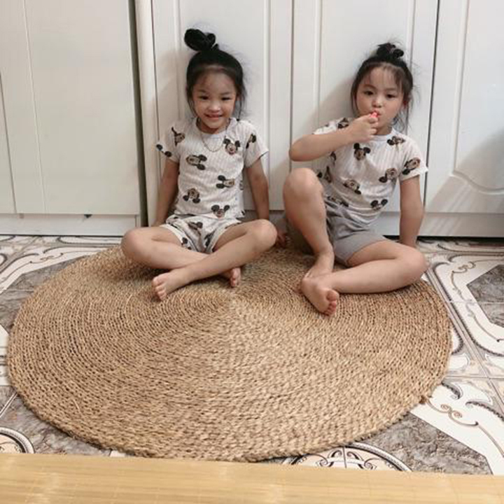 Thảm cói tròn trơn đường kính 1m || Thảm cói decor || Thảm cói tròn chụp ảnh nhiều size