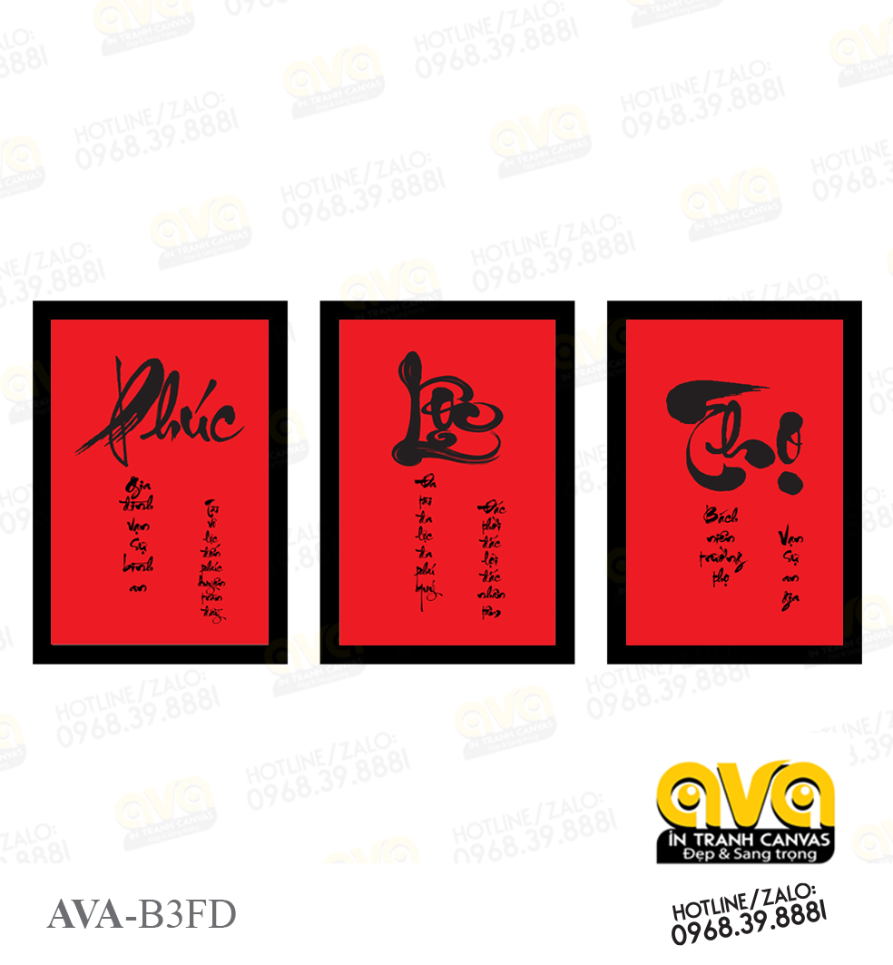 Bộ 3 Khung tranh ảnh đẹp (Khung thư pháp) Phúc lộc thọ