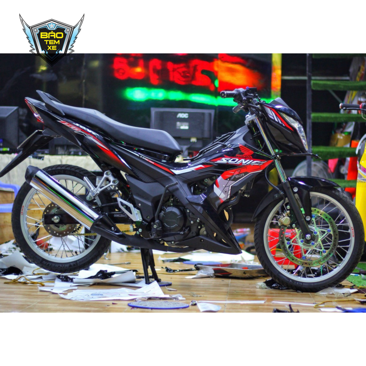 [ FREE SHIP ] Tem rời xe sonic 150 đỏ đen v5