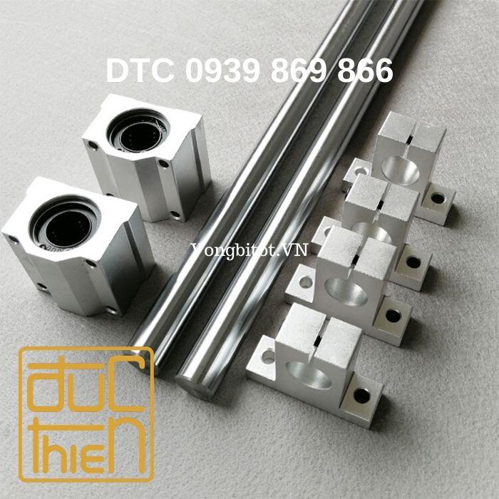 Bộ Thanh Trượt Tròn Trục 25 mm dài 1000mm (Gồm 2 thanh trượt tròn SC25 dài 1000mm + 4 Hộp SCS25 + 4 Kẹp SK25)