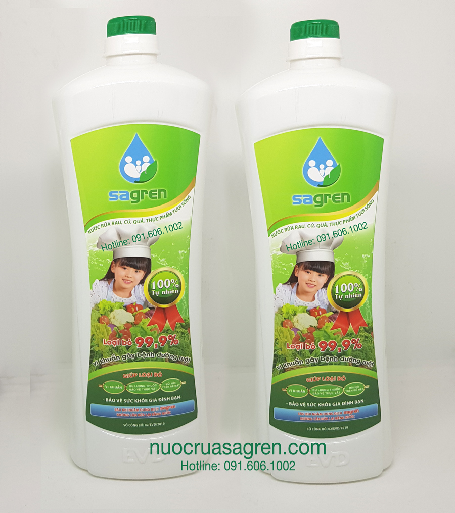 Combo 2 chai nước rửa rau quả Sagren, chai 1 lít