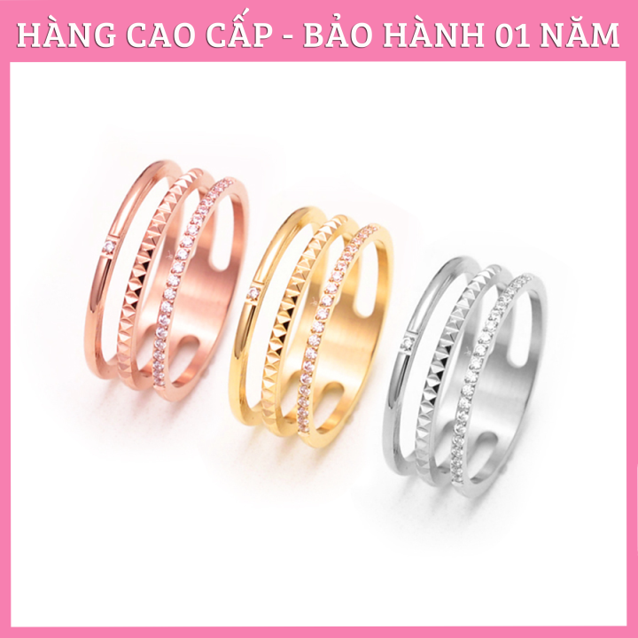 NHẪN TITAN 3 HÀNG ĐÍNH ĐÁ TINH XẢO TC120