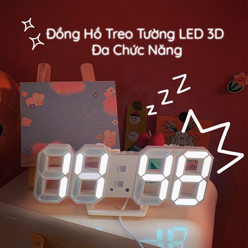 [Hot Trend HQ] Đồng Hồ Treo Tường LED 3D Đa Chức Năng Phong Cách Tối Giản Kiểu Hàn