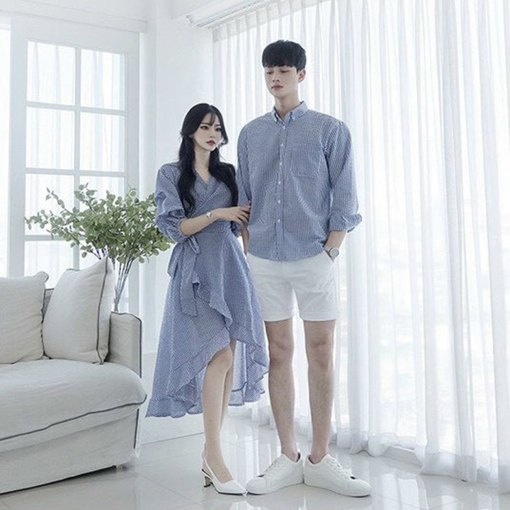 Wedding beach lover outfit striped couple dress set