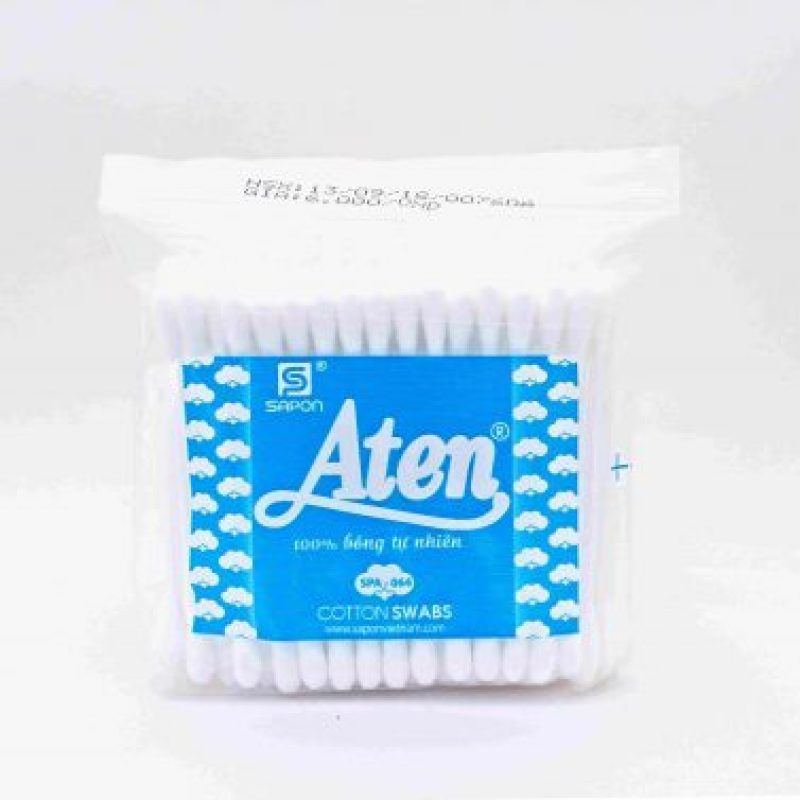 Combo 2 gói tăm bông 200 que thân gỗ ngoáy ráy tai Aten giá rẻ