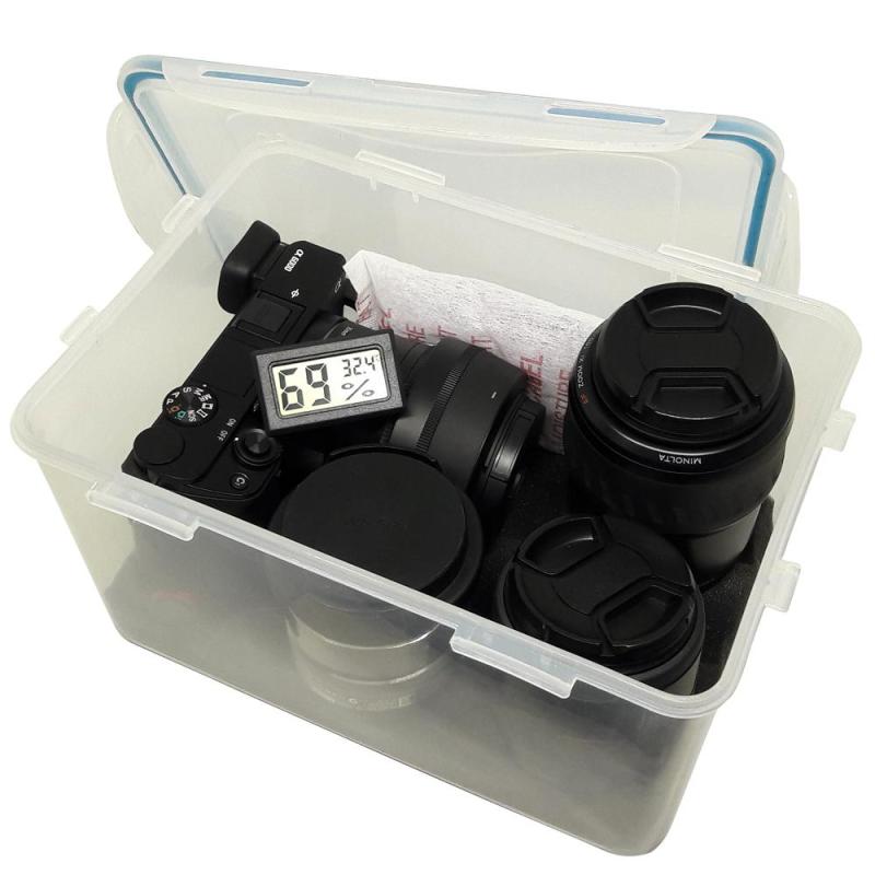 Combo hộp chống ẩm máy ảnh và ẩm kế điện tử, 100gram hạt hút ẩm xanh - dung tích 4 lít (tặng mút xốp lót hộp) - 2TCAMERA_Q01111