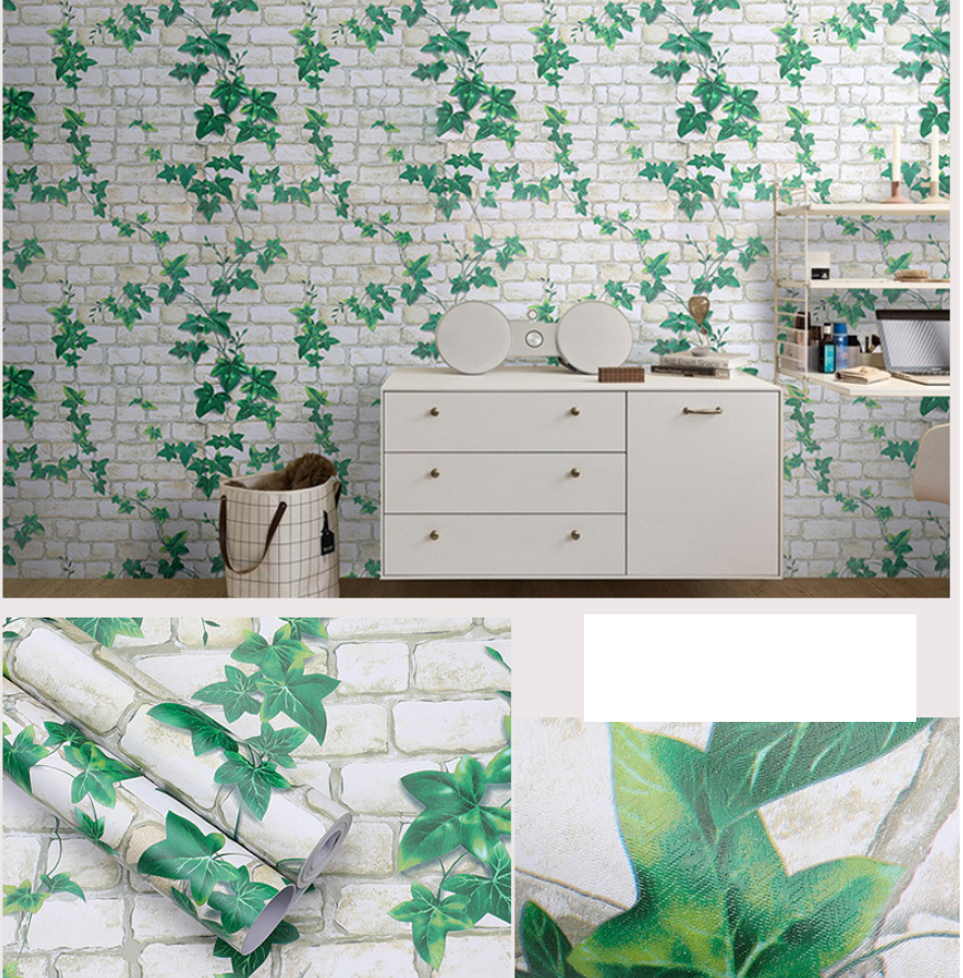 CUỘN 10M X 0.45M DECAL GIẤY DÁN TƯỜNG GẠCH TRẮNG LÁ XANH KEO SẴN BÓC DÁN AA033. Chất liệu PVC, không thấm nước, bền màu, không độc hại.