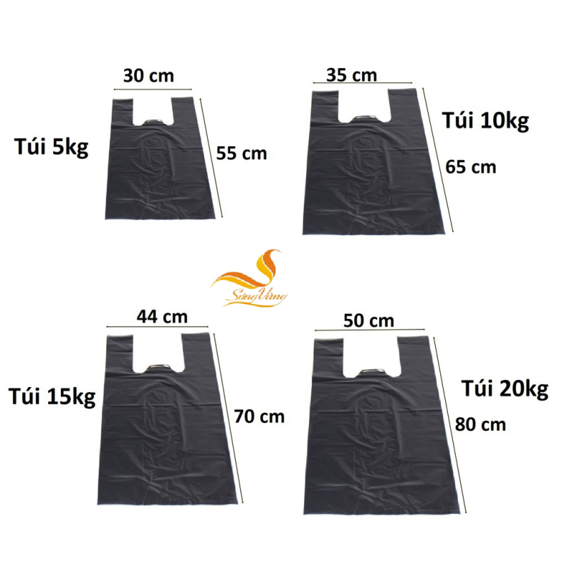 Túi nilon đen đựng rác có quai 2kg, 5kg, 10kg, 15kg, 20kg
