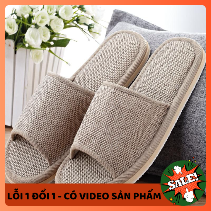 [HCM][FREESHIP] Dép mang trong nhà - Dép mang trong nhà vải lanh cao cấp chất liệu mềm mại - Dép chống trơn trượt - Dép mang ấm chân