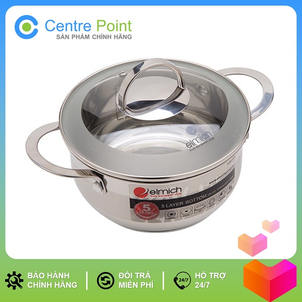 Nồi 5 đáy inox 304 nắp kính cao cấp Elmich Celestine EL-5275 18cm / EL-5276 20cm / EL-5277 22cm / EL-5278 24cm / EL-5279 28cm - Bảo hành 5 năm - Nhập khẩu châu Âu