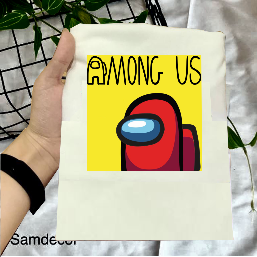 Áo Among Us bé trai cổ tròn màu trắng nhiều hình cực chất