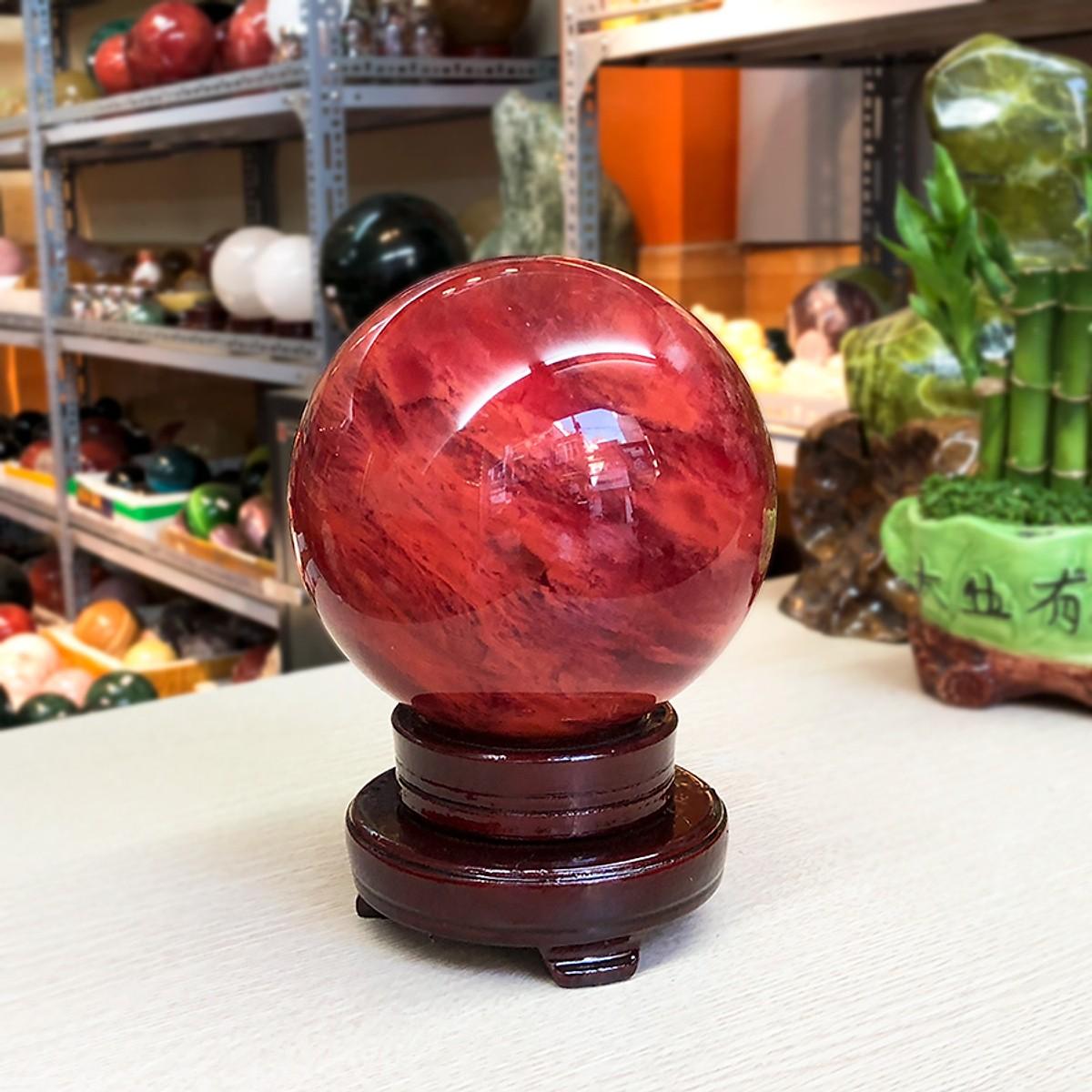 [FreeshipMAX] Quả cầu Phong thủy đá Obsidian đỏ - 12cm