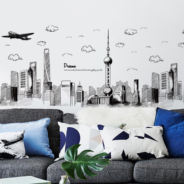 Sticker Tranh Dán Tường, Decal dán tường kết hợp Bầu trời đêm Dubai XH5206+xc9001+xc9002