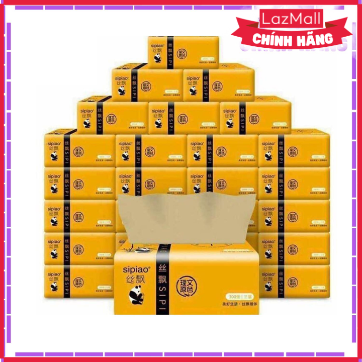 Thùng Giấy ăn gấu trúc Vouller SiPiao chính hãng [ 1 thùng 30 gói - 1 gói 300 tờ ]
