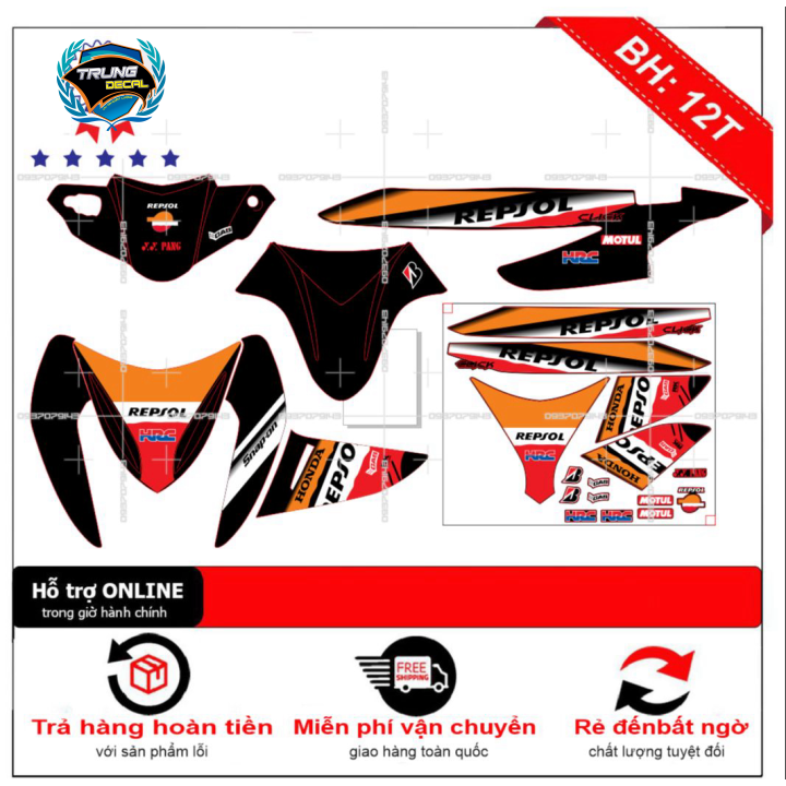 Tem rời xe click 110 repsol dán xe đen