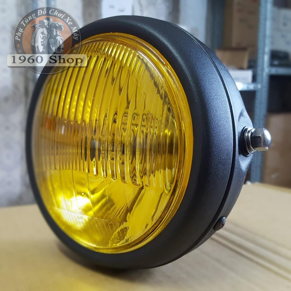 Đèn Pha Su GN Kính Vàng gáo đèn vỏ kim loại màu đen sơn tĩnh điện, kính thủy tinh, bóng sợi đốt - ĐÈN PHA XE MÁY ĐỘ CLASSIC Phù hợp độ Cafe Racer Tracker Win 67 Dream CUB và các loại xe máy