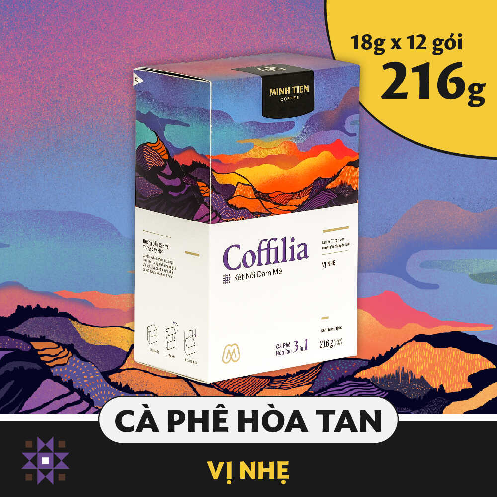 Cà phê hòa tan Coffilia  3in1 - Vị nhẹ 216g ( 18gx12 gói)