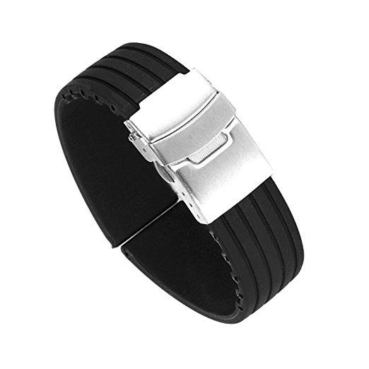 Dây đồng hồ cao su Silicone màu đen khóa bấm
