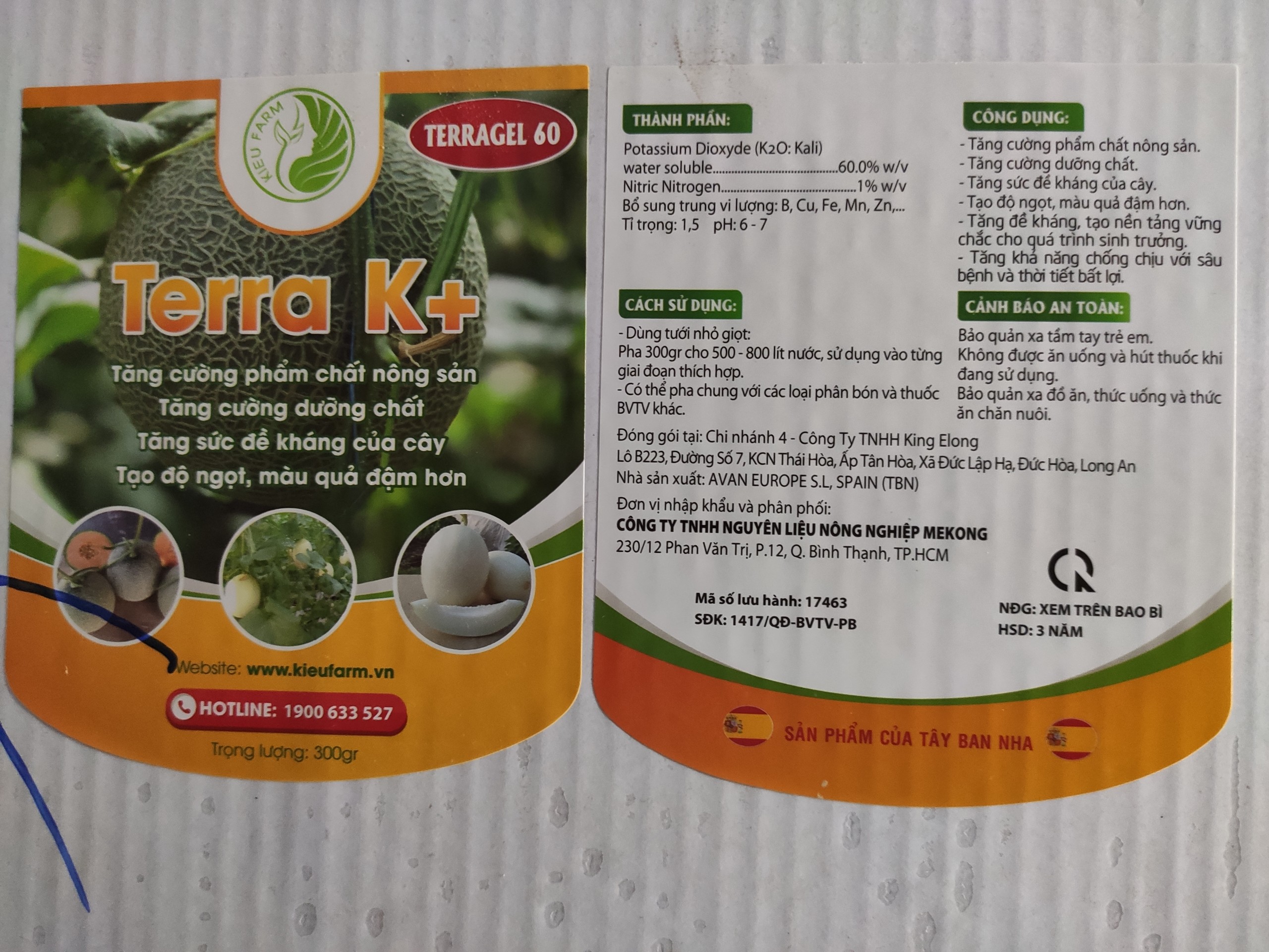 Phân bón Kali gel Terra K_KIEUFARM_Tạo độ ngọt, màu quả đẹp, tăng cường phẩm chất nông sản