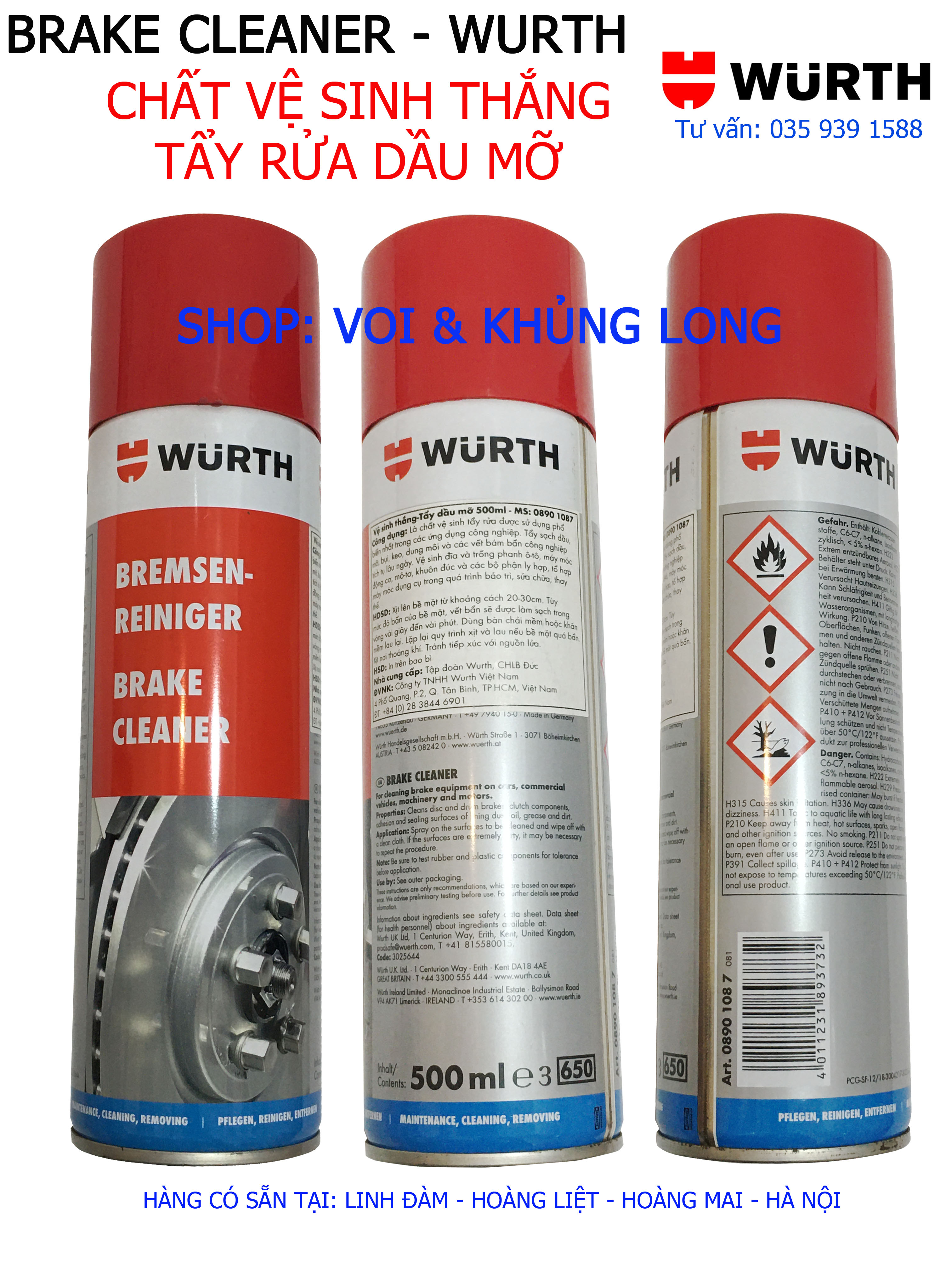 Chất vệ sinh phanh, tẩy rửa dầu mỡ - Wurth (CHLB Đức)