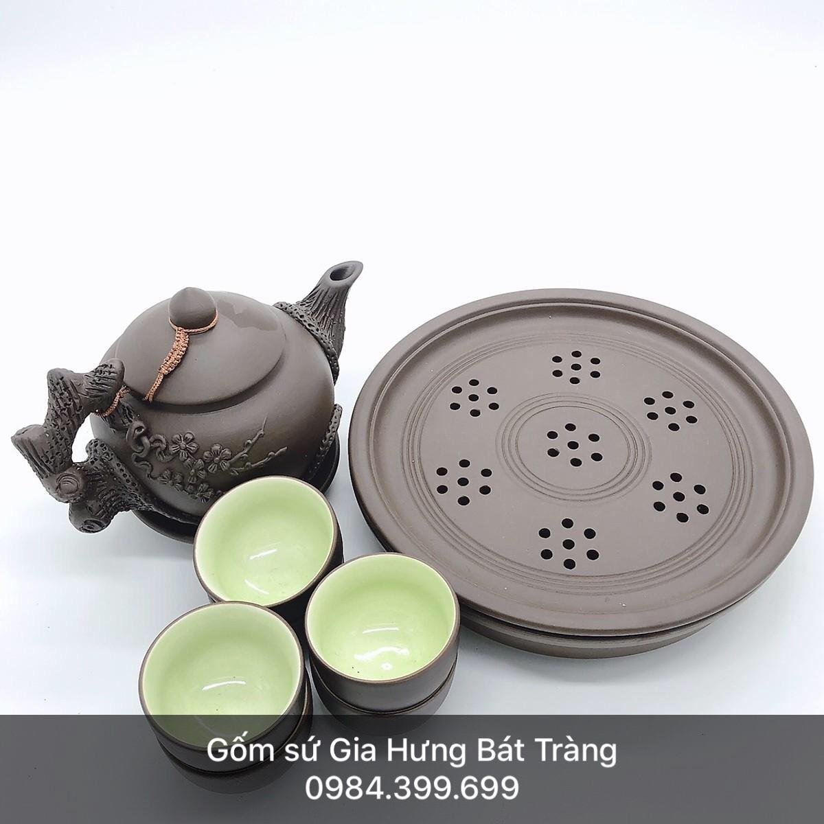 Bộ ấm chén  gốm sứ Gia Hưng Bát Tràng